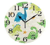 linomo Funny Dinosaur Wall Clock Decor, Silent Non Ticking Round Clock Quiet for Kitchen Living Room Bedroom Bathroom Office
