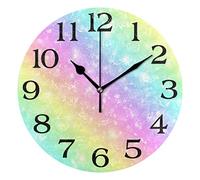 linomo Galaxy Rainbow Glitter Star Wall Clock Decor, Silent Non Ticking Round Clock Quiet for Kitchen Living Room Bedroom Bathroom Office