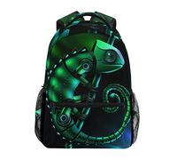 Linomo Green Chameleon Lizard Backpack Daypacks Bookbag Camping Hiking Travel School Shoulder Bag for Kids Boys Girls Men Women