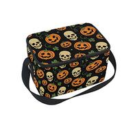 linomo Halloween Sugar Skull Pumpkin Lunch Box Insulated Lunch Bag, Cooler Lunchbox Lunch Tote Bag Handbag Reusable Bag for Kids Women Men