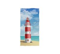 linomo Hand Towel Summer Sea Lighthouse Seagull Towel Cotton Face Towel Dish Towel for Kids Girls Boys Adult