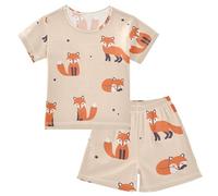 Linomo Kids Pyjamas Sets Cute Animal Fox Pattern Girls Boys Short Pyjama Set Nightwear Children Sleepwear Teens Summer PJs Multicolor