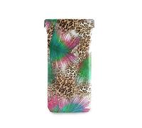 linomo Leaves Leopard Print Sunglasses Bag Microfiber Leather Pouch, Storage Bag for Glasses and Cell Phones