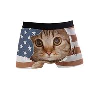 Linomo Men's Boxer Briefs USA American Flag Cat Boxers Shorts Underwear Underpants