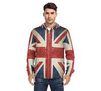 Linomo Men's Hoodie Vintage UK Flag Union Jack English England Sweaters Pullover Zip Hoodies Hooded Sweatshirt with Pocket Multicolor