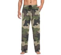 Linomo Mens Pyjama Bottoms Camouflage Green Camo Pyjamas Loungewear 100% Cotton Pyjama Trouser Nightwear PJs Pants for Men Boys