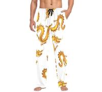 Linomo Mens Pyjama Bottoms Chinese Dragon Pattern Pyjamas Loungewear 100% Cotton Pyjama Trouser Nightwear PJs Pants for Men Boys