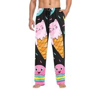 Linomo Mens Pyjama Bottoms Donut Cake Ice Cream Cute Cat Pyjamas Loungewear 100% Cotton Pyjama Trouser Nightwear PJs Pants for Men Boys