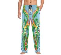 Linomo Mens Pyjama Bottoms Ethnic Chinese Dragon Pyjamas Loungewear 100% Cotton Pyjama Trouser Nightwear PJs Pants for Men Boys