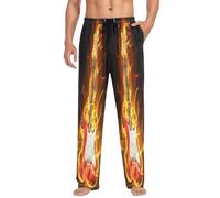 Linomo Mens Pyjama Bottoms Flame Music Guitar Pyjamas Loungewear 100% Cotton Pyjama Trouser Nightwear PJs Pants for Men Boys