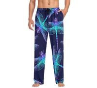Linomo Mens Pyjama Bottoms Galaxy Dragonfly Pyjamas Loungewear 100% Cotton Pyjama Trouser Nightwear PJs Pants for Men Boys