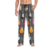 Linomo Mens Pyjama Bottoms Musical Instruments Music Guitar Violin Pyjamas Loungewear 100% Cotton Pyjama Trouser Nightwear PJs Pants for Men Boys