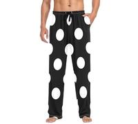 Linomo Mens Pyjama Bottoms White Polka Dot Black Pyjamas Loungewear 100% Cotton Pyjama Trouser Nightwear PJs Pants for Men Boys