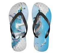 Linomo Men's Sea Animal Dolphin Slim Flip Flop Summer Beach Sandal for Womens Kids Boy Girl