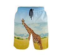 Linomo Men's Swim Shorts African Animal Giraffe Swimming Trunks Beach Shorts Quick Dry Surfing Board Shorts for Men Multicoloured