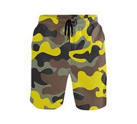 Linomo Men's Swim Shorts Camouflage Yellow Camo Grey Swimming Trunks Beach Shorts Quick Dry Surfing Board Shorts for Men