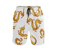 Linomo Men's Swim Shorts Chinese Dragon Pattern Swimming Trunks Beach Shorts Quick Dry Surfing Board Shorts for Men Multicoloured