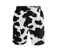 Linomo Men's Swim Shorts Cow White Black Spot Swimming Trunks Beach Shorts Quick Dry Surfing Board Shorts for Men