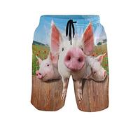 Linomo Men's Swim Shorts Cute Funny Pig Swimming Trunks Beach Shorts Quick Dry Surfing Board Shorts for Men Multicoloured