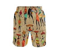 Linomo Men's Swim Shorts Ethnic African American Woman Swimming Trunks Beach Shorts Quick Dry Surfing Board Shorts for Men Multicoloured