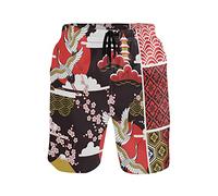 Linomo Men's Swim Shorts Japanese Pattern Swimming Trunks Beach Shorts Quick Dry Surfing Board Shorts for Men Multicoloured
