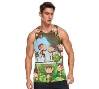 Linomo Mens Tank Tops Cute Animal Monkey Summer Sleeveless Tops Sports Vest Athletic Training Gym Training Tops T-Shirt Multicoloured