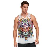 Linomo Mens Tank Tops Watercolor Tiger Face Summer Sleeveless Tops Sports Vest Athletic Training Gym Training Tops T-Shirt Multicoloured