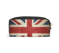 Linomo Pencil Bag Vintage UK Flag Union Jack English England Zipper Leather Pencil Case Pen Bag Pouch Holder Small Cosmetic Brush Makeup Bag for Travel Office School