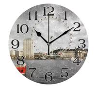 linomo River Thames London Eye Wall Clock Decor, Silent Non Ticking Round Clock Quiet for Kitchen Living Room Bedroom Bathroom Office