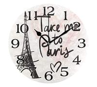 linomo Take Me to Paris Eiffel Tower Wall Clock Decor, Silent Non Ticking Round Clock Quiet for Kitchen Living Room Bedroom Bathroom Office
