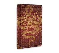 Linomo Thin Leather Card Holder and Money Clip Chinese Dragon Ethnic Wallet RFID Blocking for Men & Women