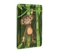 Linomo Thin Leather Card Holder and Money Clip Cute Animal Monkey Bamboo Wallet RFID Blocking for Men & Women