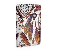 Linomo Thin Leather Card Holder and Money Clip Dream Catcher Feather Wallet RFID Blocking for Men & Women