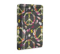 Linomo Thin Leather Card Holder and Money Clip Floral Peace Sign Symbol Wallet RFID Blocking for Men & Women