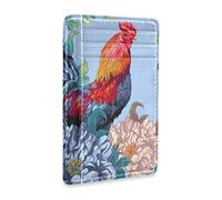 Linomo Thin Leather Card Holder and Money Clip Flower Rooster Chicken Cock Wallet RFID Blocking for Men & Women
