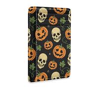 Linomo Thin Leather Card Holder and Money Clip Halloween Sugar Skull Pumpkin Wallet RFID Blocking for Men & Women