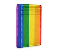 Linomo Thin Leather Card Holder and Money Clip LGBT Gay Pride Rainbow Peace Love Wallet RFID Blocking for Men & Women