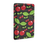 Linomo Thin Leather Card Holder and Money Clip Red Cherry Pattern Wallet RFID Blocking for Men & Women