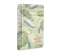 Linomo Thin Leather Card Holder and Money Clip Sea Fish Turtle Starfish Wallet RFID Blocking for Men & Women