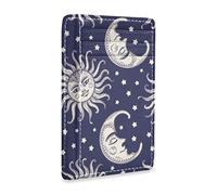 Linomo Thin Leather Card Holder and Money Clip Sun Moon Stars Wallet RFID Blocking for Men & Women