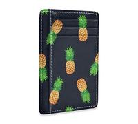 Linomo Thin Leather Card Holder and Money Clip Tropical Pineapple Wallet RFID Blocking for Men & Women