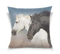 Linomo Throw Pillow Cover 16x16 inch, Black White Horse Decorative Pillow Cases Cushion Cover for Couch Sofa Bed Home