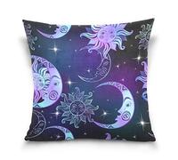 Linomo Throw Pillow Cover 16x16 inch, Galaxy Sun Moon Star Decorative Pillow Cases Cushion Cover for Couch Sofa Bed Home