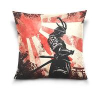 Linomo Throw Pillow Cover 16x16 inch, Japanese Samurai Decorative Pillow Cases Cushion Cover for Couch Sofa Bed Home