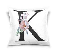 Linomo Throw Pillow Cover 16x16 inch, Letter K Alphabet Decorative Pillow Cases Cushion Cover for Couch Sofa Bed Home
