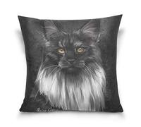 Linomo Throw Pillow Cover 16x16 inch, Maine Coon Cat Decorative Pillow Cases Cushion Cover for Couch Sofa Bed Home
