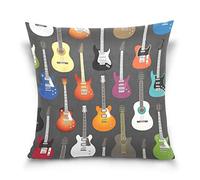Linomo Throw Pillow Cover 16x16 inch, Musical Instruments Music Guitar Violin Decorative Pillow Cases Cushion Cover for Couch Sofa Bed Home