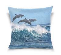Linomo Throw Pillow Cover 16x16 inch, Ocean Sea Dolphin Decorative Pillow Cases Cushion Cover for Couch Sofa Bed Home