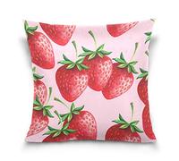 Linomo Throw Pillow Cover 16x16 inch, Red Strawberry Decorative Pillow Cases Cushion Cover for Couch Sofa Bed Home