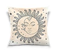 Linomo Throw Pillow Cover 16x16 inch, Sun Moon Stars Decorative Pillow Cases Cushion Cover for Couch Sofa Bed Home
